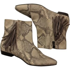 Isola Womens Grey Snakeskin Leather Pointed Toe Fringe Ankle Boots Size 9M